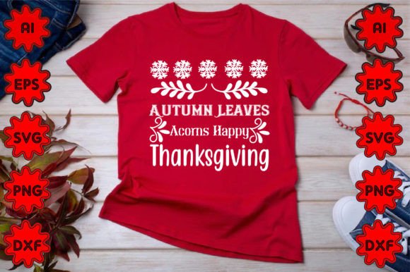 Reviewing Autumn Leaves Acorns Happy Thanksgiving
